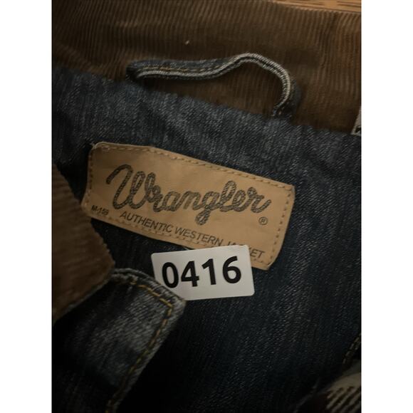 Wrangler Mens Jacket M Tall Blue Denim Brown Corduroy Collar Plaid Lined Western - Picture 14 of 15